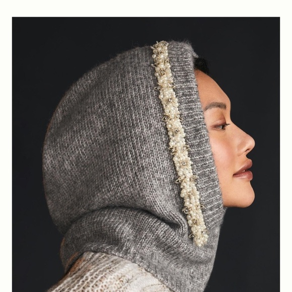Anthropologie Maeve Embellished hat hat new gray pearl one size main image 5